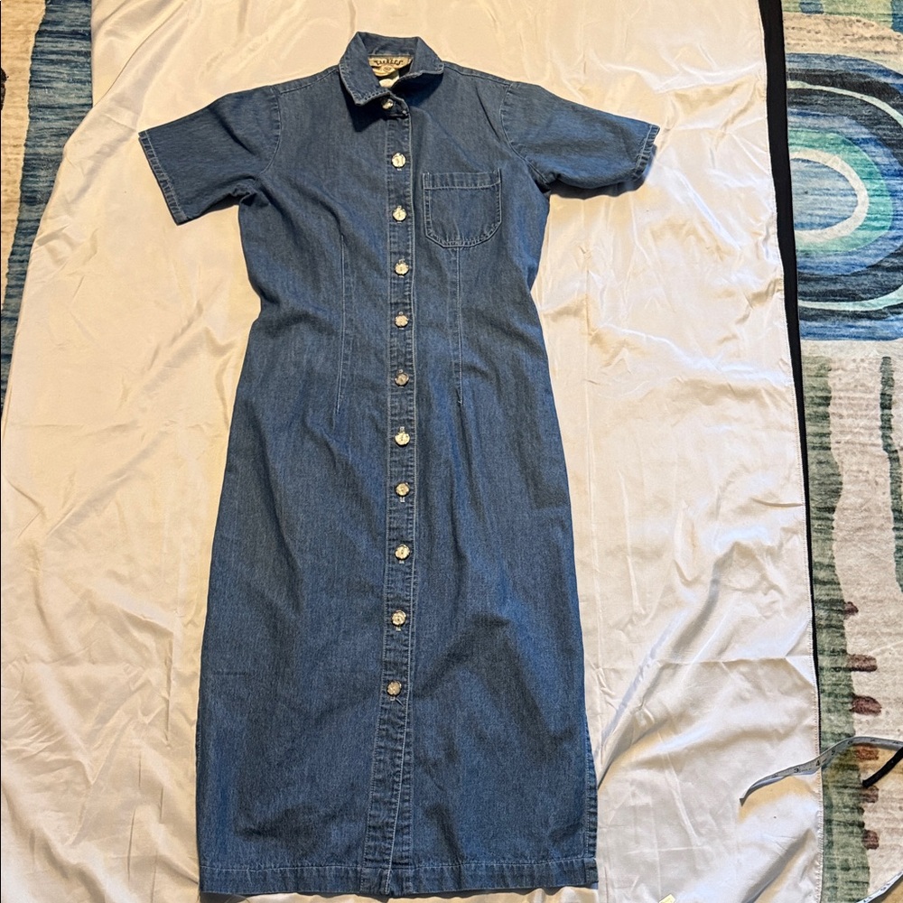 Vintage Tickets Denim Button-Front Midi Dress | Made in USA | Size 3/4